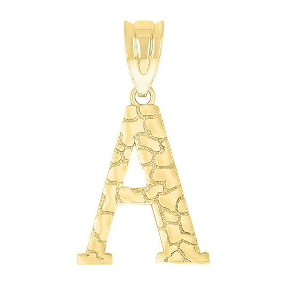 10k Yellow Gold Unisex Nugget Initial A Charm Pendant