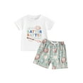 thumbnail image 2 of Aojekbee Kids Boys Shorts Set, Short Sleeve Letters Tag T-shirt with Elastic Waist Shorts Toddler Set Summer Outfit, 2 of 10