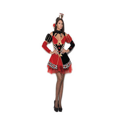 Queen of Hearts - 4 pc costume includes dress, head piece, neck piece and arm guards - Color - Black/Red - Size - S
