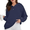 thumbnail image 3 of QUYUON Womens Oversized Hoodies and Sweatshirt 2023 Fall Fashion Casual V Neck Button up Loose Fit Long Sleeve Shirt Drawstring Lightweight Sweatshirts Pullover Tops Winter Sweater Coat Blue XL, 3 of 7