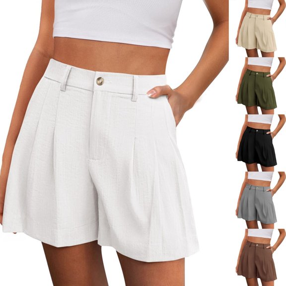 Delayuji Women Wide Leg Shorts Button Waist Tailored Shorts With Pockets Summer Business Casual Outfits for Women Vacation Short Daily Wear