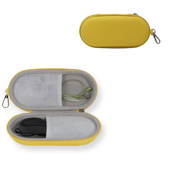Double Eyeglasses Case Hard Shell Dual Sunglasses Organizer with Zipper Closure Travel Eyewear Storage for Vehicle（yellow,no eyeglasses）