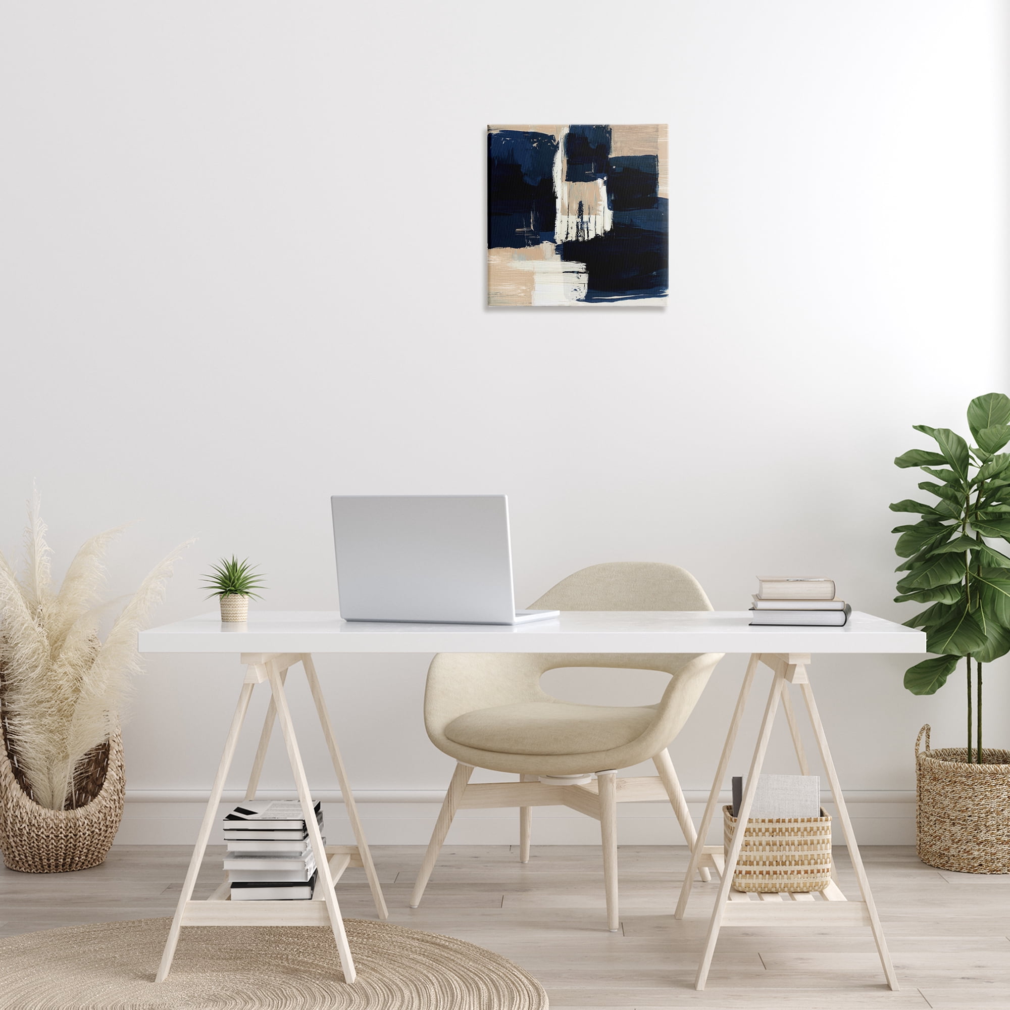 Stupell Industries Restless Blue & Tan Shapes Abstract Painting Gallery Wrapped Canvas Art Print Wall Art, 17 x 17
