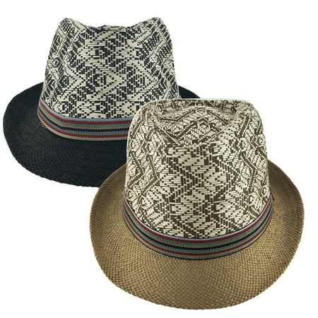 Faddism Unisex Ribbon Cuban Brim Fedora Straw Hat Model 209
