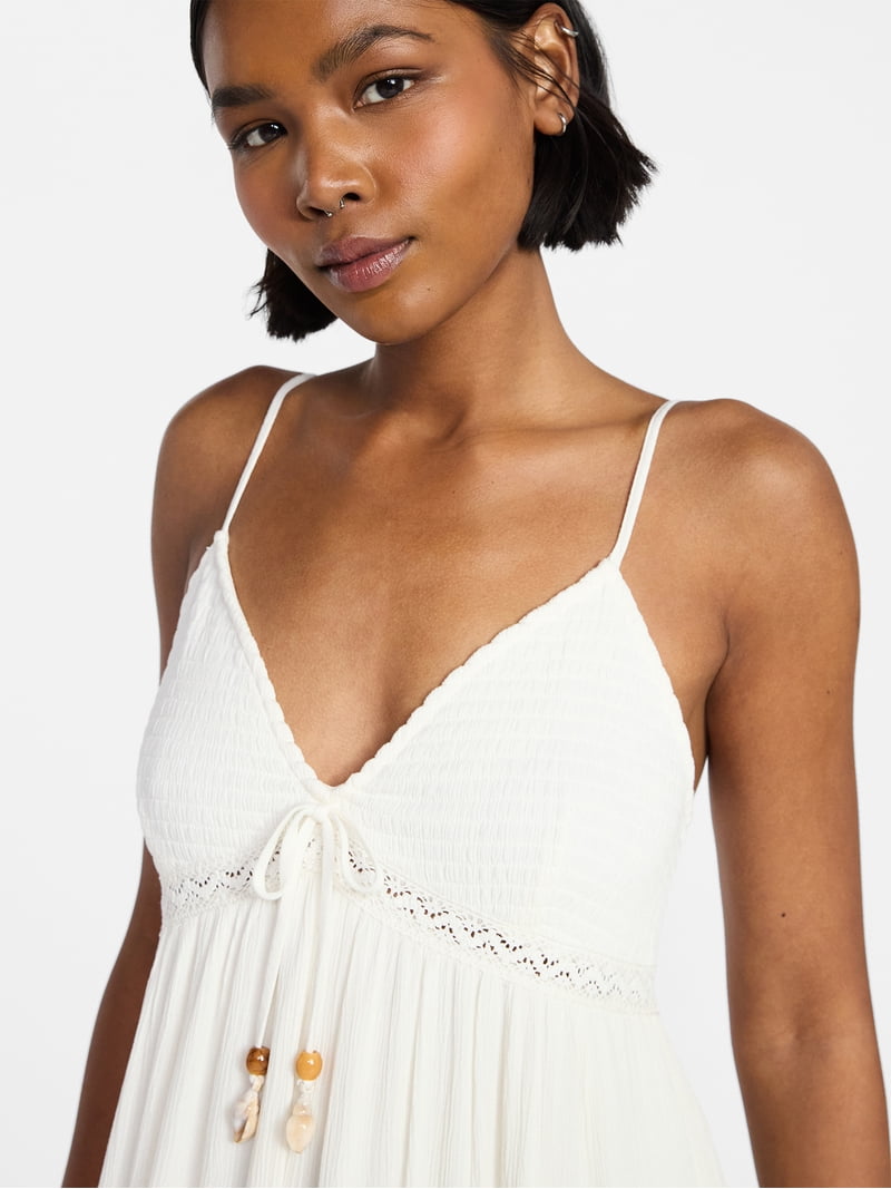No Boundaries Crochet Lace Trim Tiered Maxi Dress, Women's Xxs-xxl