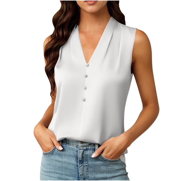 TaTaai Women Elegant Satin V Neck Tank Top Button Design Sleeveless Casual Fashion Silk-like Soft Machine Washable No Fading Lightweight Daily Wear Camisole Gift