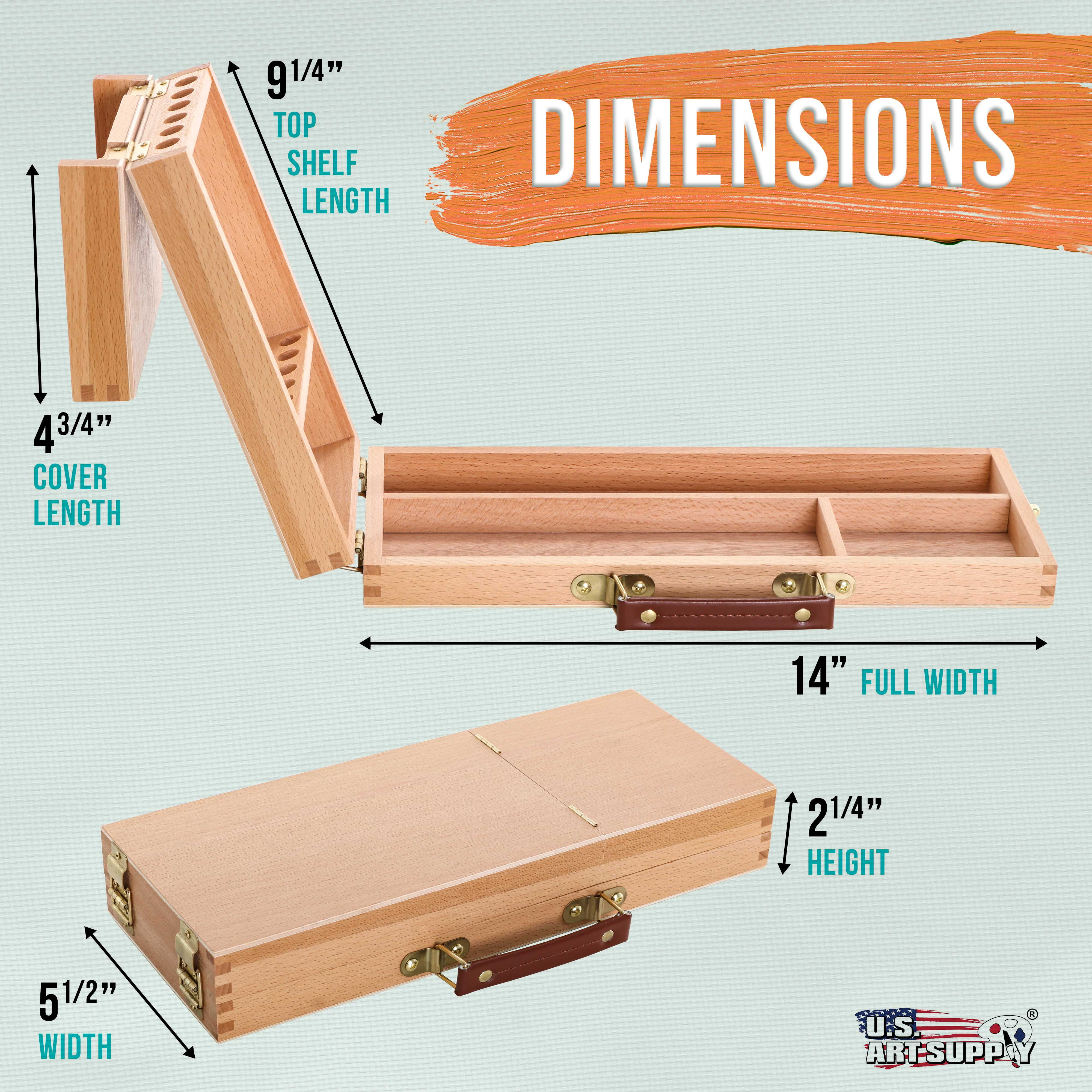 U.S. Art Supply Multi-Function Unfinished Beechwood Flip Opening Artist Tool and Brush Storage Box with Locking Clasps - Protect and Organize and Transport Pencils, Erasers, Tools & Supplies