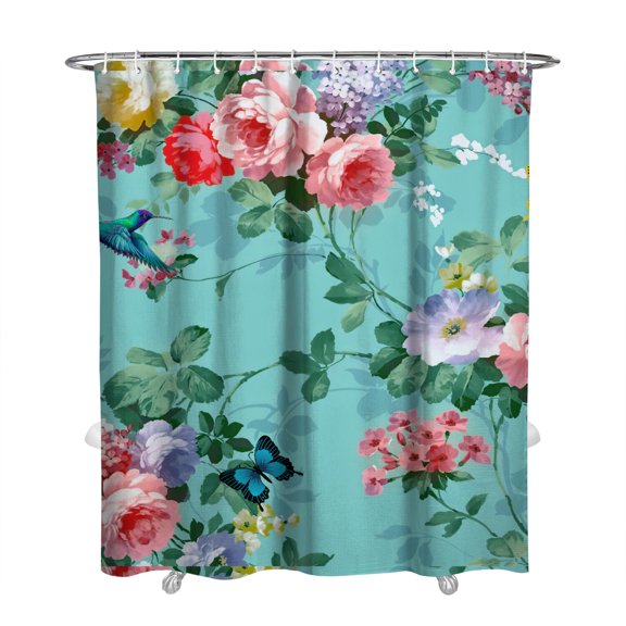 Artistic Botanical Garden Shower Curtain – Bright Wildflower and Bee Design for Nature-Inspired Bathtub or Guest Bathroom