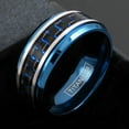 thumbnail image 3 of Wedding Rings For Men 8mm Blue Titanium Band Black & Blue Dash Carbon Fiber, 3 of 6