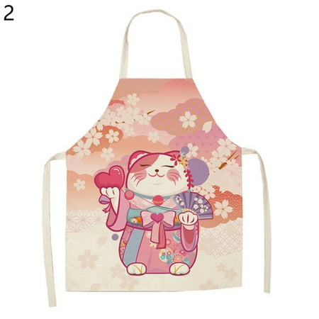 

Chef Bib Sleeveless Stain Repellent Flax Lucky Cats Printed Cooking Apron Baking Accessories