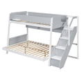 thumbnail image 5 of Twin over Full Bunk Bed with Striped-Design Staircase, Kids Teens Wooden Storage Bed Frame with Side Shelves, 5 of 11
