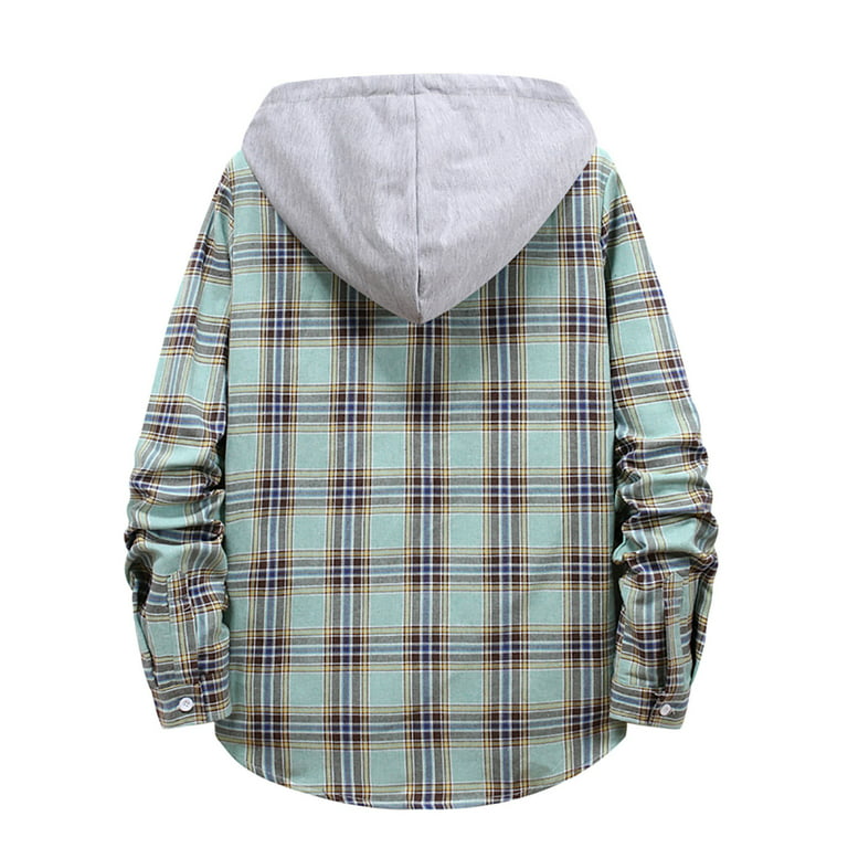 XFLWAM Men's Flannel Hoodie Plaid Shirts Jacket Casual Long Sleeve