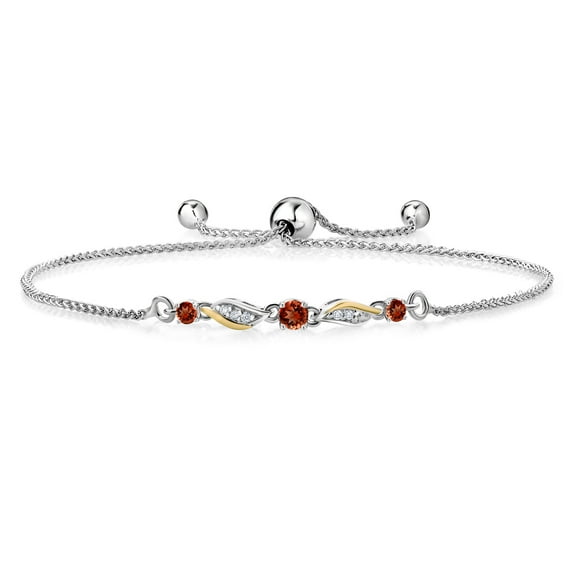 Gem Stone King 925 Sterling Silver and 10k Yellow Gold Red Garnet and White Lab Grown Diamond Tennis Bracelet for Women (0.38 Cttw, Gemstone January Birthstone, Fully Adjustable up to 9 inch)