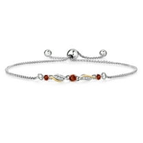 Gem Stone King 925 Sterling Silver and 10k Yellow Gold Red Garnet and White Lab Grown Diamond Tennis Bracelet for Women (0.38 Cttw, Gemstone January Birthstone, Fully Adjustable up to 9 inch)