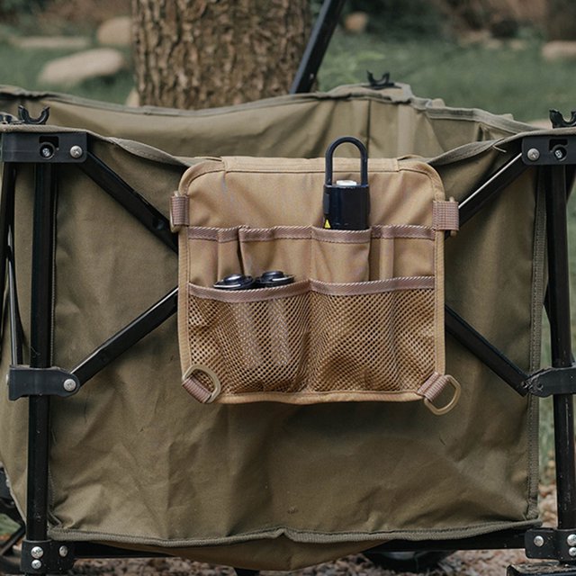 Bolsa de almacenamiento para acampar, silla de exterior, bolsillo lateral para acampar al aire libre (marrón)