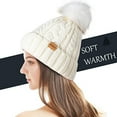 thumbnail image 2 of Women Winter Pompom Beanie Hat with Warm Fleece Lined, Thick Slouchy Knit Skull Ski Cap-White, 2 of 5