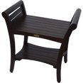 thumbnail image 2 of Compact Rectangular Teak Shower / Outdoor Bench with Shelf and Curved Liftaide Arms in Brown Finish, 2 of 3