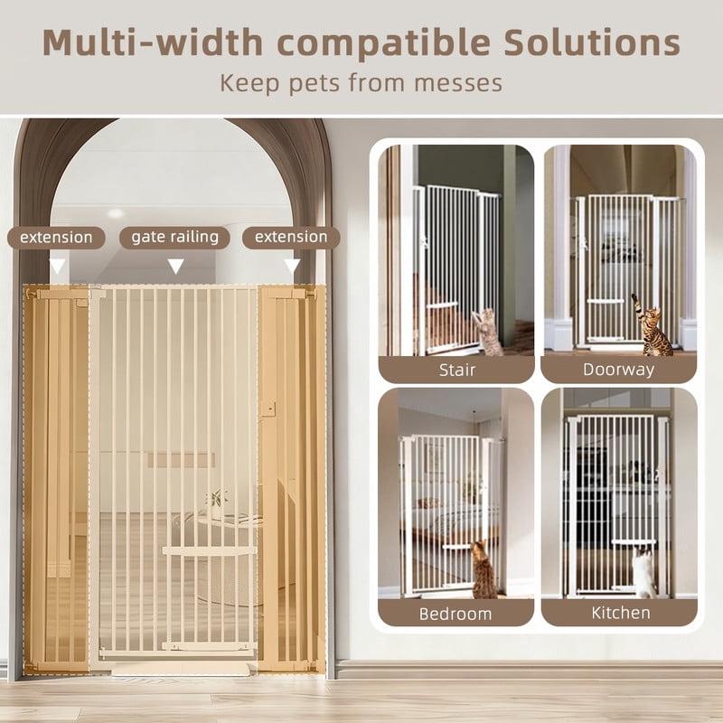 Cat Gate,Domipet 55"Extra Tall Pet Dog Gate with Cat Door, 29.5''-43''Wide Gate for Cats,Walk Through Indoor for Doorways,White