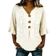 thumbnail image 5 of Women's Tops, Tees & Blouses V Neck 3/4 Sleeve All Over Print Button Down Loose Casual Shirts Business Casual Tops for Women bovemsi, 5 of 6
