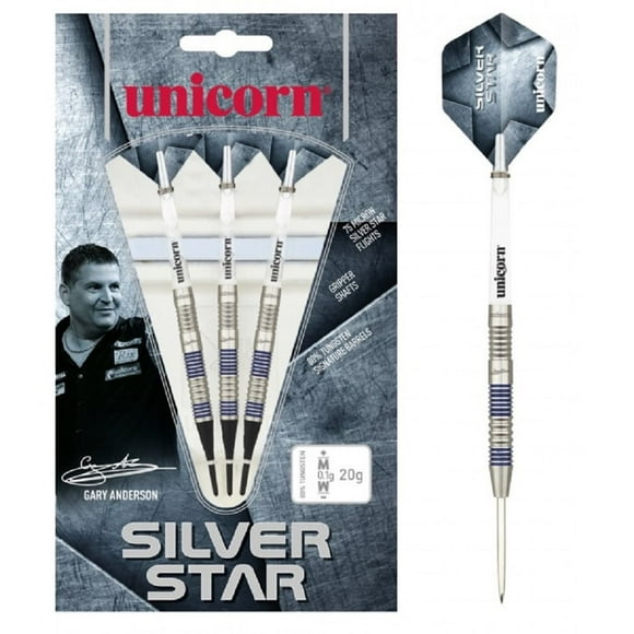 Unicorn Gary Anderson Silver Star Tungsten Darts Set (Pack of 3)