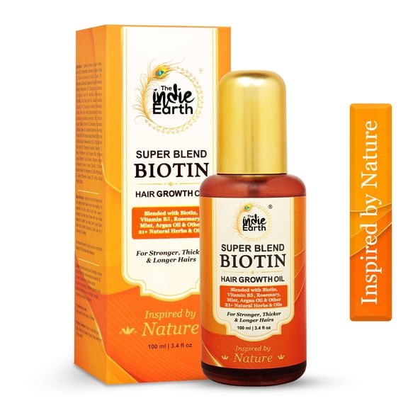 The Indie Earth Biotin Hair Oil 100 mL Formulated with Biotin, Vitamin B5, Vitamin E, Rosemary, Mint, Argan Oil & other 21  Natural Herbs & Oils