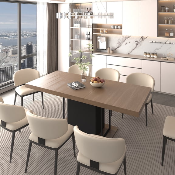Aukfa Rectangular Dining Room Table for 6-10, Extendable Kitchen Tables for Living Dining Room, Black Brown
