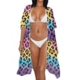 thumbnail image 4 of FKELYI Rainbow Leopard Print Kimono Coverups for Women Soft Beach Cover Up Half Sleeve Summer Cardigan Bikini Cover Ups Resort Wear Casual Cruise Outfits, 4 of 6