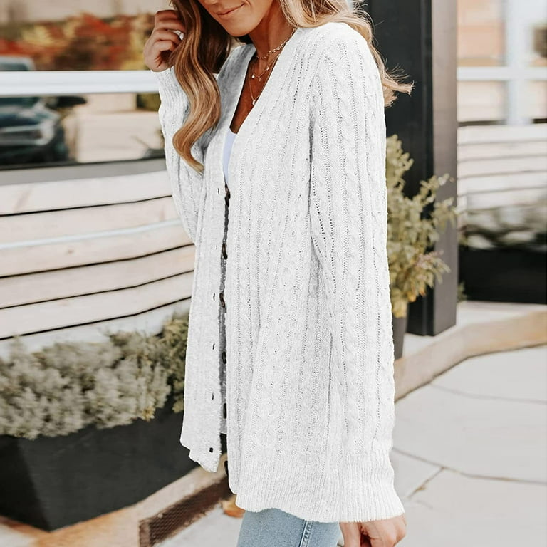 Button Up Cardigans for Women Plus Size Solid Color Long Sleeve