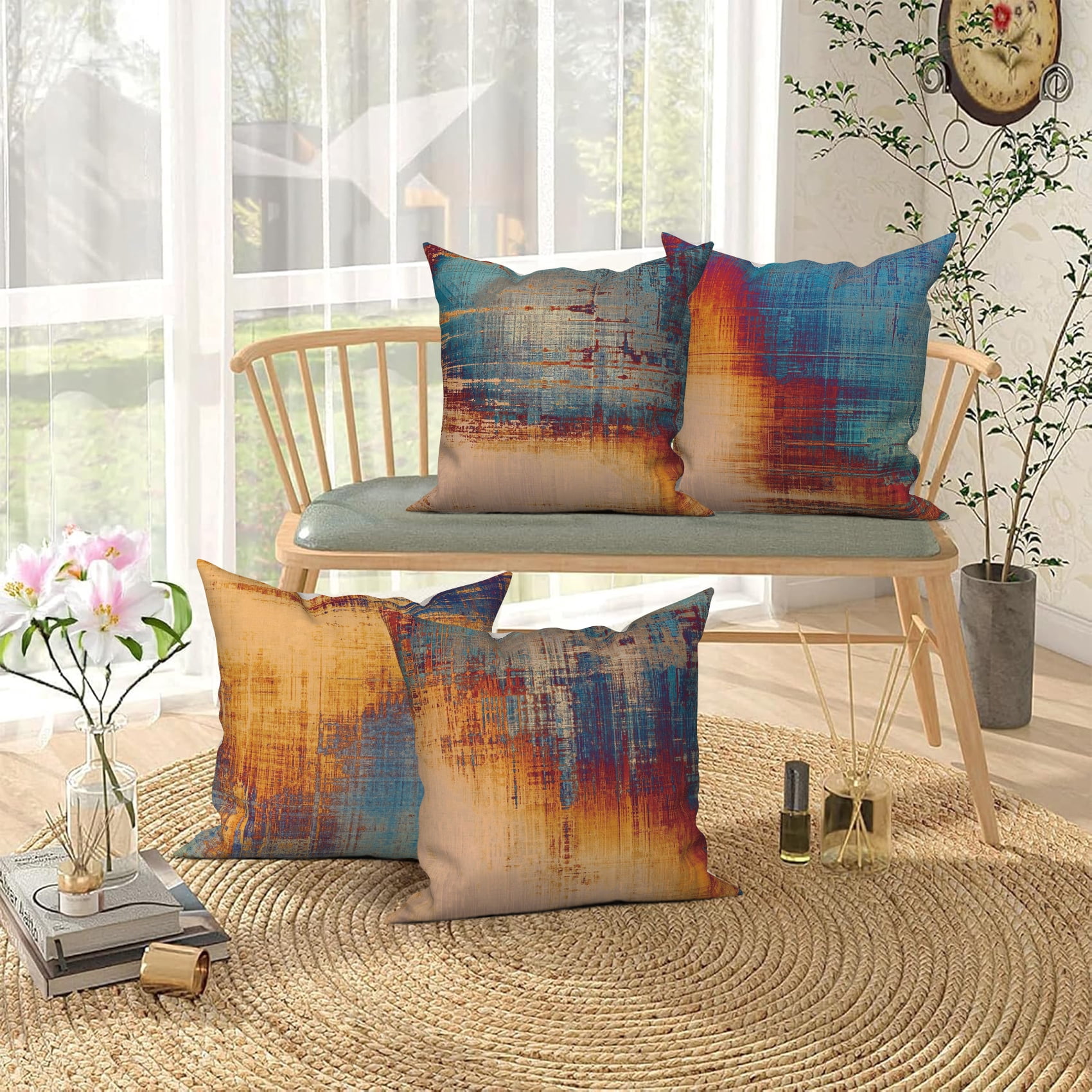 Pbobriich Yellow Blue Gradient Pillowcases Pillow Covers Cushion Case for Living Room 16x16in Set of 4