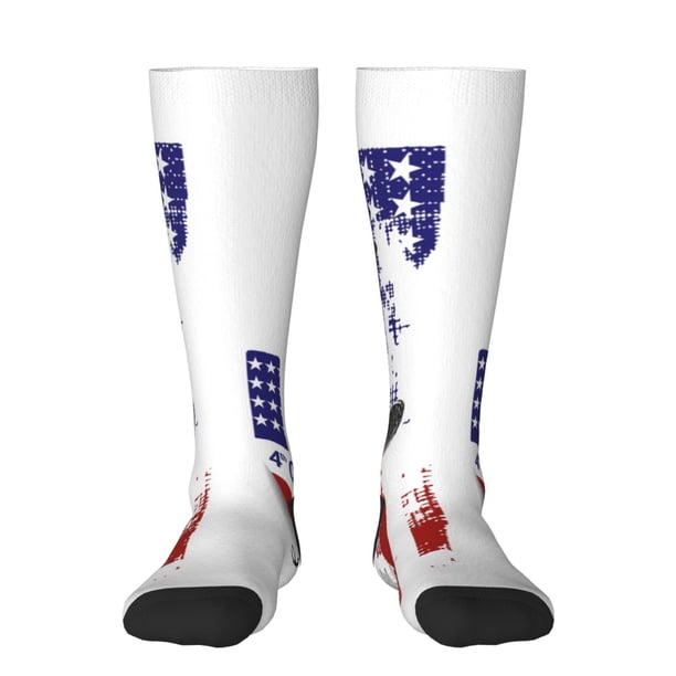 Fotbe Patriotic Skull Art Calcetas Divertidas Estampadas para Hombre y Mujer, Calcetas de Algodón hasta la Rodilla para Caminar, Correr, Enfermería y Embarazo