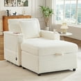 thumbnail image 3 of Muumblus Accent Chair with Storage Ottoman & Side Table, Cozy Lounge Chair with USB, Modern Single Sofa Armchair for Living Room, White Corduroy, 3 of 11