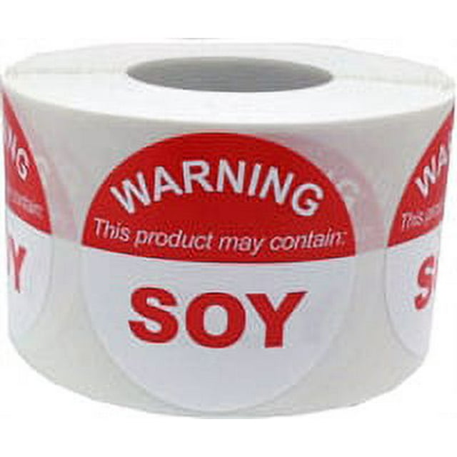 "WARNING This Product May Contain SOY" Labels | 1.5" Inch Round | 500 Pack