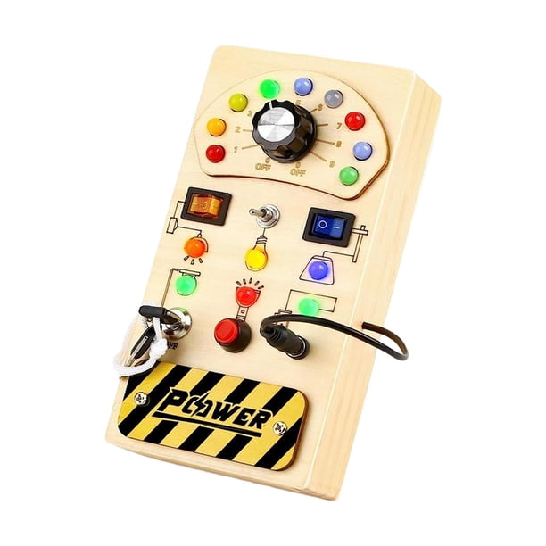Material de tablero ocupado,Interruptor de luces para niños pequeños,tablero ocupado,juguete Montessori,Button Busy Board Kids Panel de control de madera,Juguete con interruptor de luces