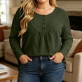 thumbnail image 3 of FAHUOMU Women's Plus Size Top Long Sleeve Button Up Crewneck Waffle Shirts Fall Fashion Lightweight Clothes, 3 of 7