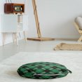 thumbnail image 3 of Checkered Round Floor Cushion with Handle, Abstract Old Fashioned Classic Irish Tartan Pattern with Geometric Symmetric, Pillow for Living Room & Dorms, 18" Round, Black and Green, by Ambesonne, 3 of 4