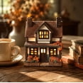 thumbnail image 4 of 2026 New Double Chimney LED Fall Farmhouse Cottage, 5.9" Hand-Painted Resin Harvest Pumpkin Village House, Rustic Autumn Thanksgiving Home Decor, 4 of 7