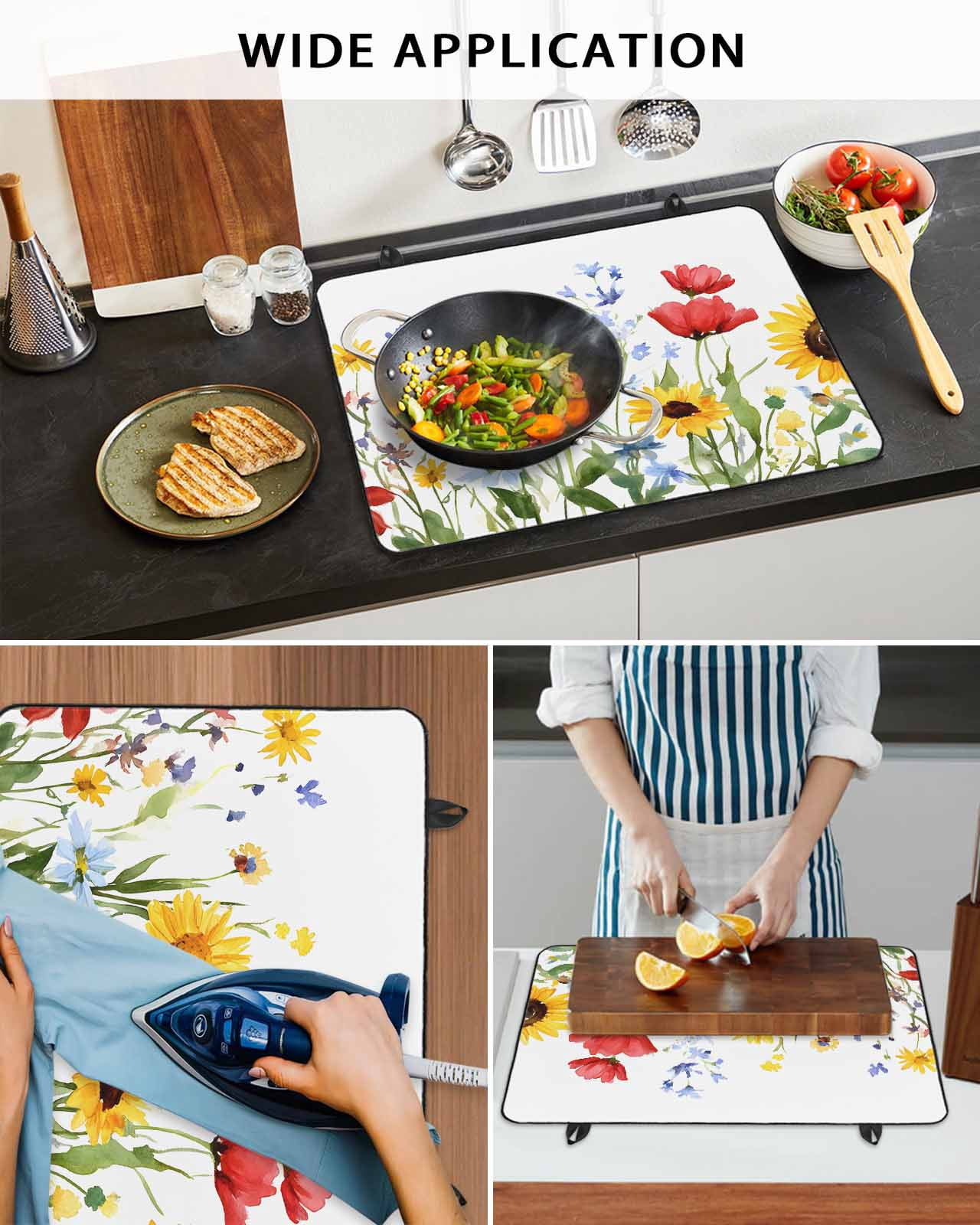nqOlkjepod Large Induction Cooktop Protector Mat 24"x21", Spring Floral Stove Top Covers for Electric Stove, Summer Pastoral Botanical Decorative Stove Burner Cover Mats, Glass Top Stove Cover