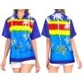 thumbnail image 2 of HAPPY BAY Button Down Shirt for Women Casual Beach Party Short Sleeve Vacation Blouse Shirt Summer Button up Dress Hawaiian Shirts Blouses for Women XL Upside Down Palm, Royal Blue, 2 of 6