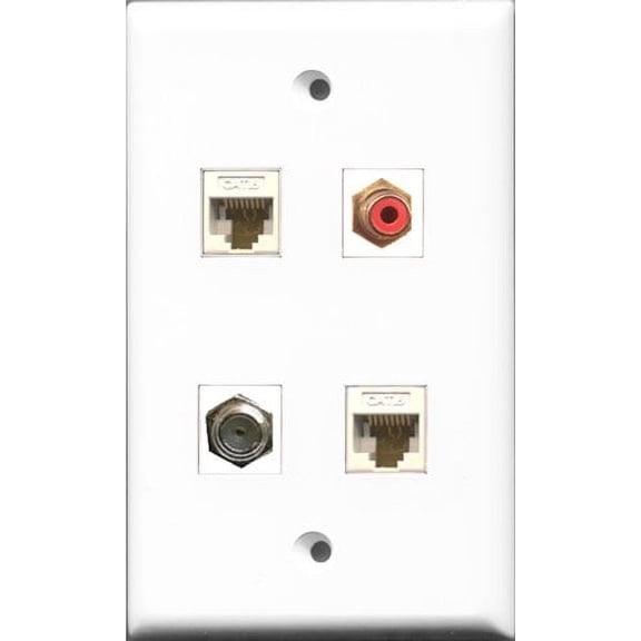 RiteAV 1 Port RCA Red and 1 Port Coax Cable TV- F-Type 2 Port Cat6 Ethernet White Wall Plate