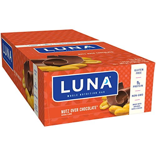 LUNA BAR - Gluten Free Snack Bars - Nutz Over Chocolate Flavor - 9g of Protein - Non-GMO - Plant-Based Wholesome Snacking - On the Go Snacks (1.69 Ounce Snack Bars, 15 Count)