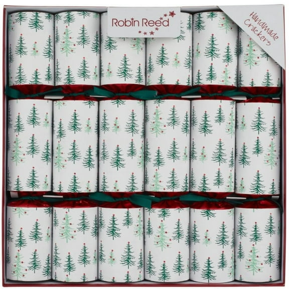 Robin Reed 12" Christmas Crackers, Green Pine Trees - Box of 6 (62506)