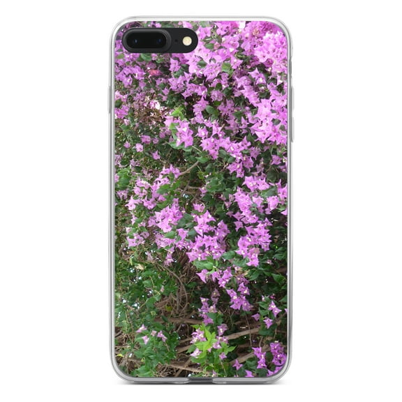 DistinctInk Clear Shockproof Hybrid Case for iPhone 7 PLUS / 8 PLUS (5.5" Screen) - TPU Bumper, Acrylic Back, Tempered Glass Screen Protector - Purple Flowers Mykonos Greece