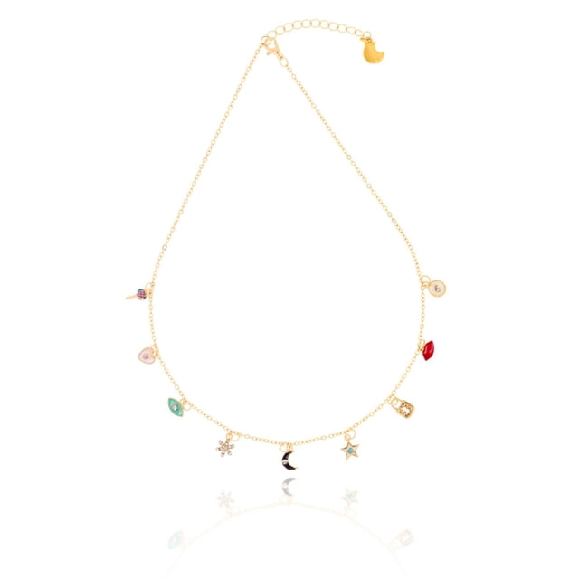 Collar dorado mujer CYRA con dijes circonia colores