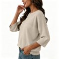 thumbnail image 4 of Breezora Women's Summer Casual Knit Tops 3/4 Sleeve Crew Neck Lightweight Ribbed Pullover Sweater For Weekend Outing, 4 of 7