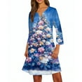 thumbnail image 5 of Christmas Dresses for Women Women's Christmas Printed Fashionable V-neck Button Seven Part Cuff Pocket Dress for Holiday Party,Blue,L, 5 of 5