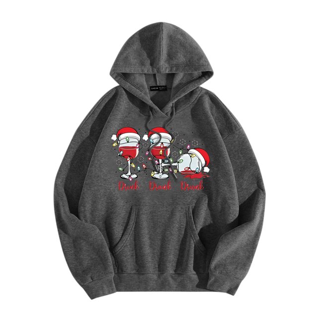 WEAIXIMIUNG Robe Sweat à Capuche pour Femmes, Décontractée, Col Rond, Poche, Chapeau de Noël Imprimé