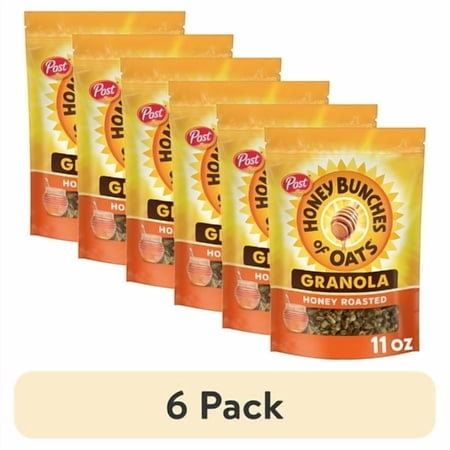 (6 pack) Honey Bunches of Oats Honey Roasted Granola Cereal with Whole Grains, Resealable 11 oz Bag