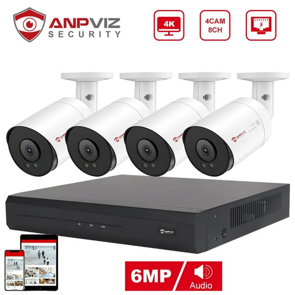 Anpviz 4K 8CH PoE Security Camera System, 4pcs Wired 8MP Bullet PoE IP Cameras Outdoor with Person Vehicle Detection, 8MP 4K 8-CH NVR with2TB HDD for 24/7 Recording
