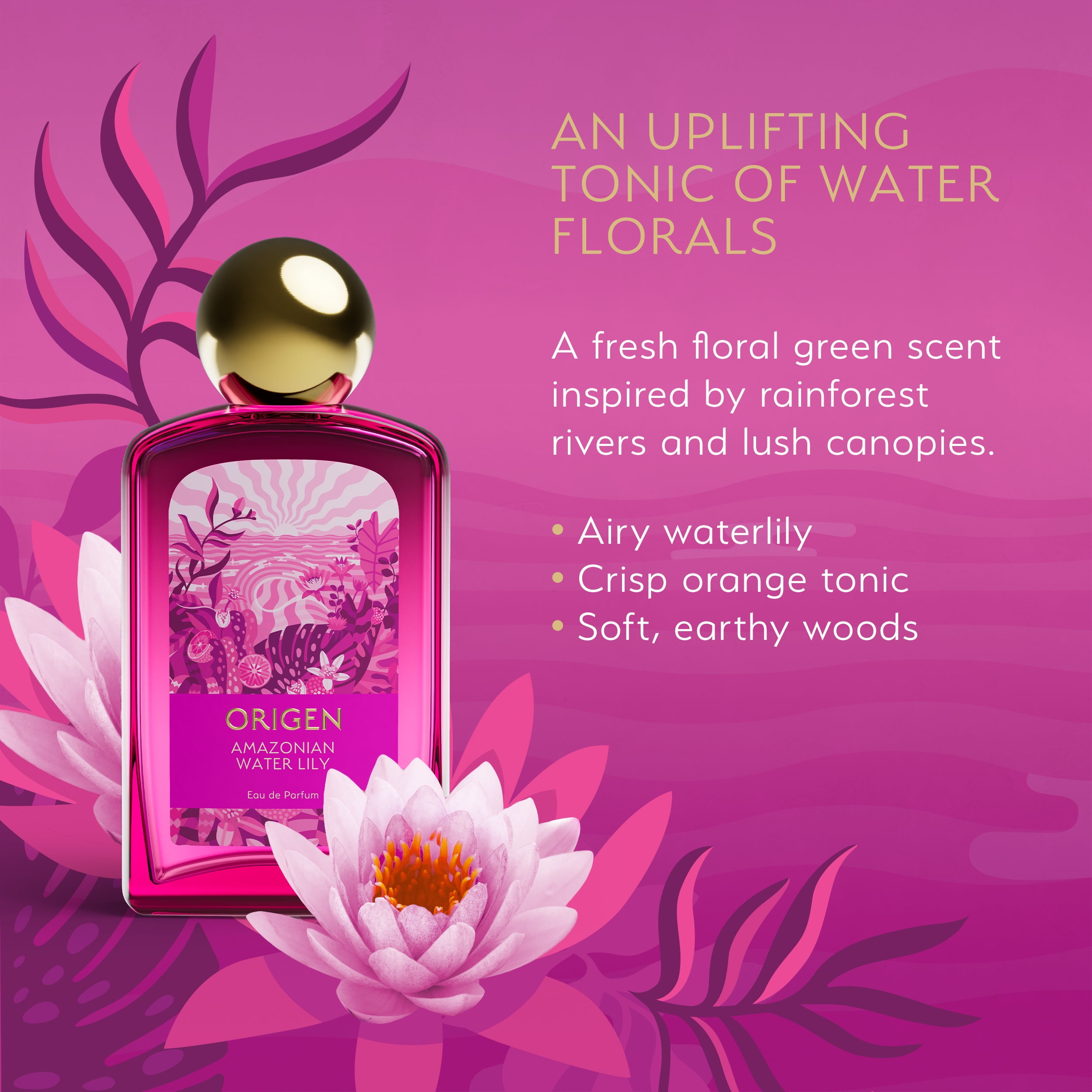 Origen Water Lily Eau de Parfum for Women, Fresh Floral Citrus Scent, 3.3 oz