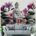 thumbnail image 4 of Orinice Buddha Statue Rocks Flowers Tapestry Wall Hanging Unique Style Graphic Tapestries Home Art Decor Living Room Bedroom Apartment Farmhouse Dorm Decoration 60x50inch, 4 of 6